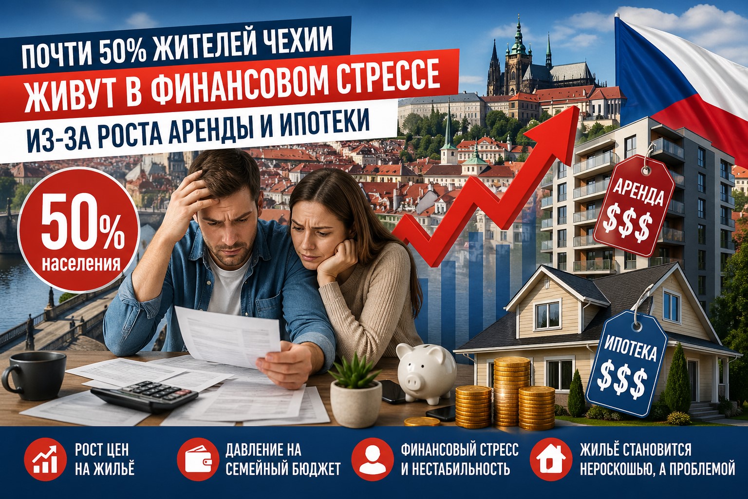 Почти половина жителей Чехии живёт в финансовом стрессе из-за жилья